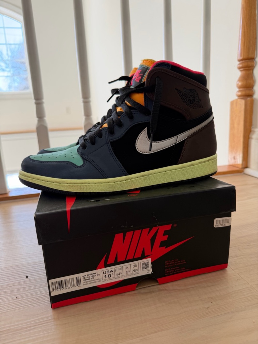 Jordan High-Top Sneakers in Black, Teal, Orange & Pink - Picture 2 of 3
